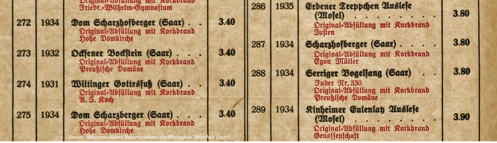 Winelist | Restaurant | Munich | 1937