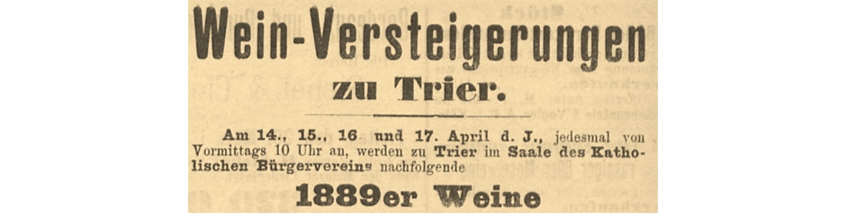 Trier Auctions | History | Announcement from 1889
